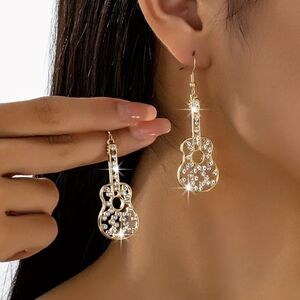 Elegant Rhinestone Gold Guitar